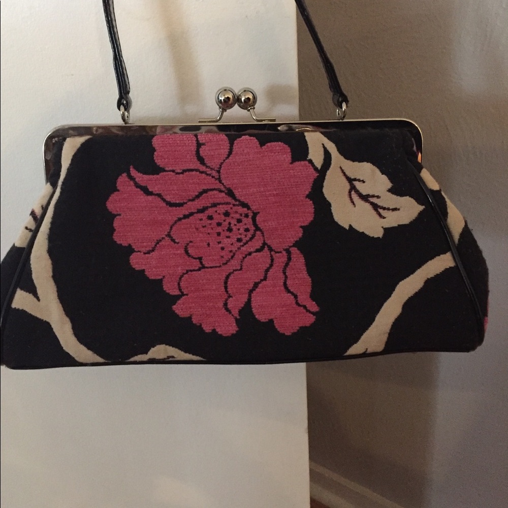 Glenda Gies Jackie purse black with pink flowers